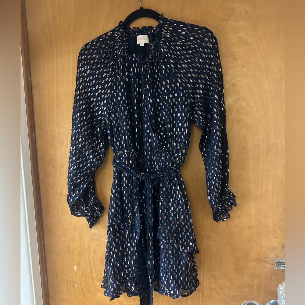 Chic Navy Patterned Long Sleeve Dress